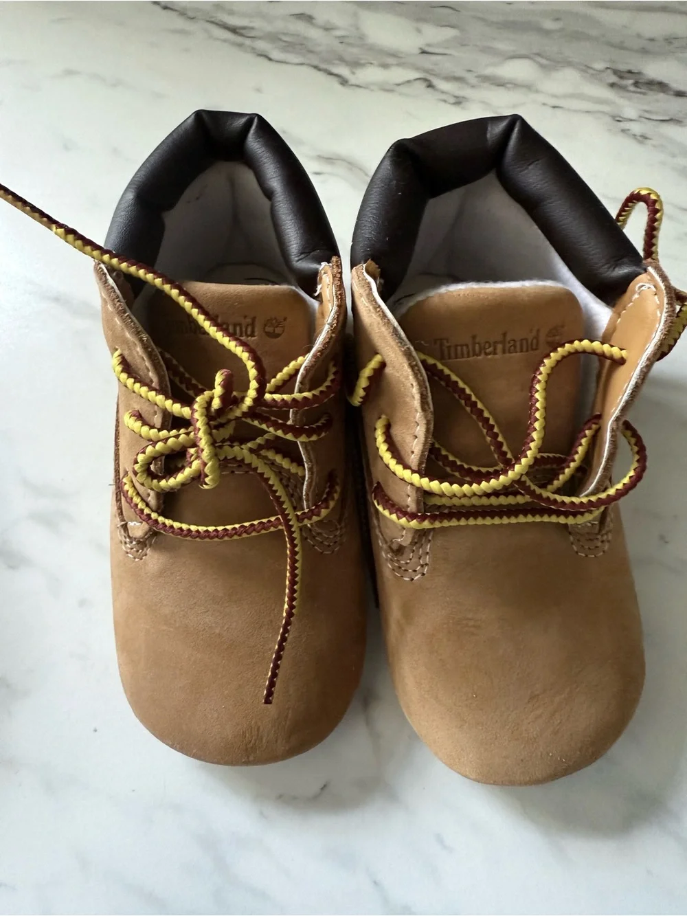 Timberland Kids Tan Brown Leather Lace-Up Boots with Yellow-Brown Laces